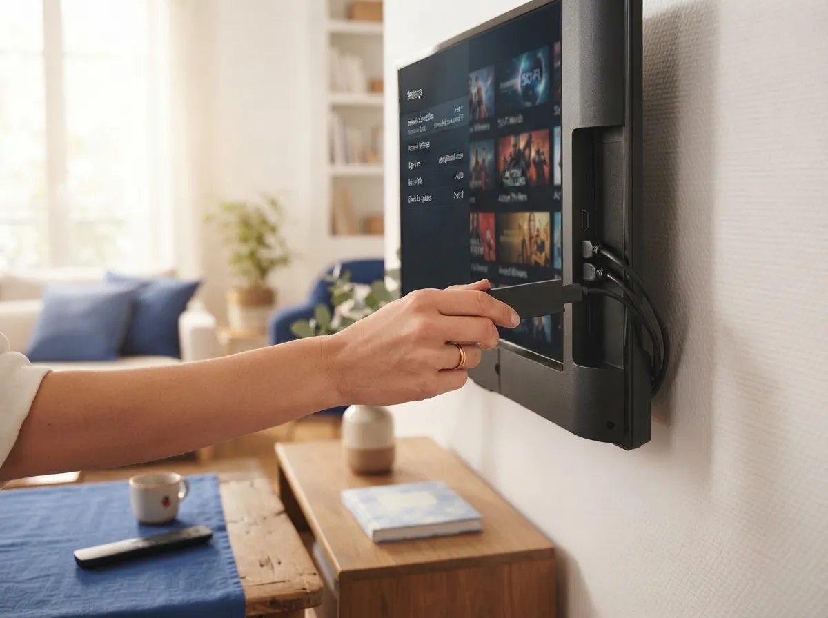 Clé de streaming Firestick branchée sur une télévision